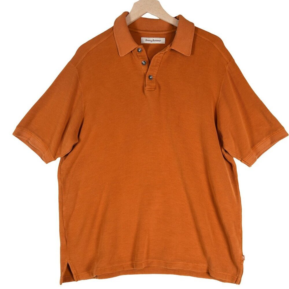 Tommy Bahama Sunset Orange 72% Silk Polo Preppy Islandcore Soft Classic L